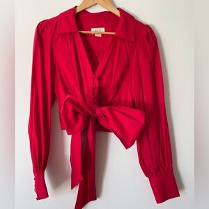 Anthropologie Maeve Button Bow Tie Crop Top